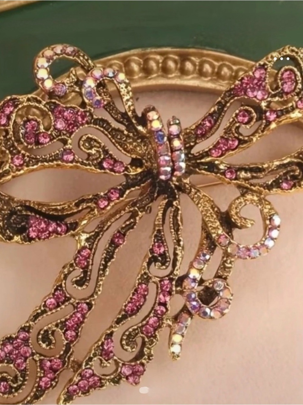 Gold-Tone Pink Crystal Bow Brooch - Women's Jewelry Accessory